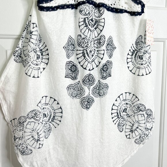 Free People Mandolin White and Navy Blue Crochet High Neck Halter Top - Picture 4 of 7